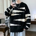 thumbnail image 4 of YLSDY Japanese Retro Color Block Pullover Sweater Men Fashion Fall Winter Round Neck Sweater Knit Sweater Black XXL, 4 of 4