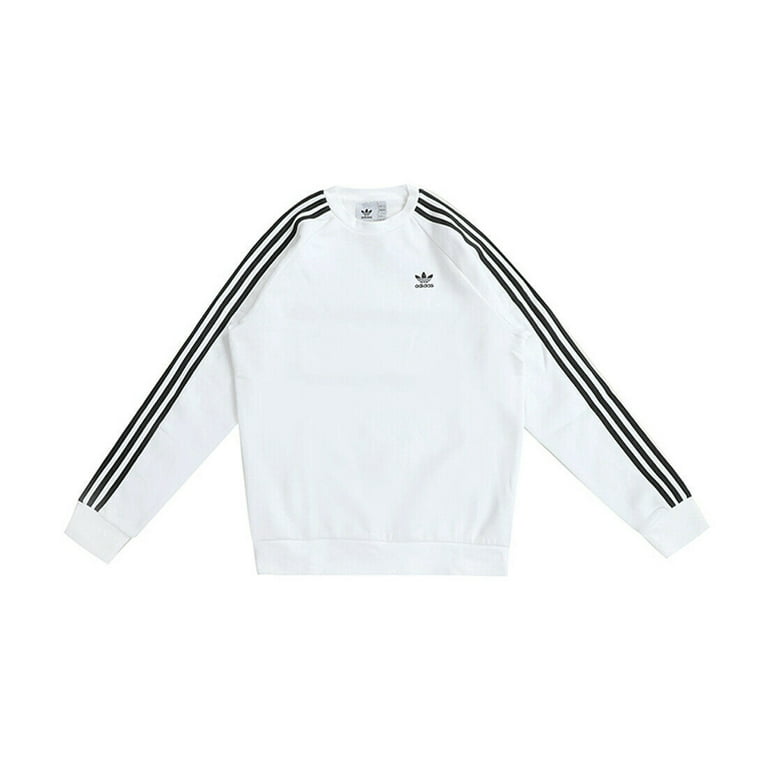 Sweatshirt Long Pullover 3 Size Sweater Sleeve Men\'s LARGE Adidas H62474, Stripes White Primegreen Neck Crew