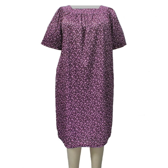 A Personal Touch Women's Plus Size Square Neck Lounging Dress - Purple Daises - 3X