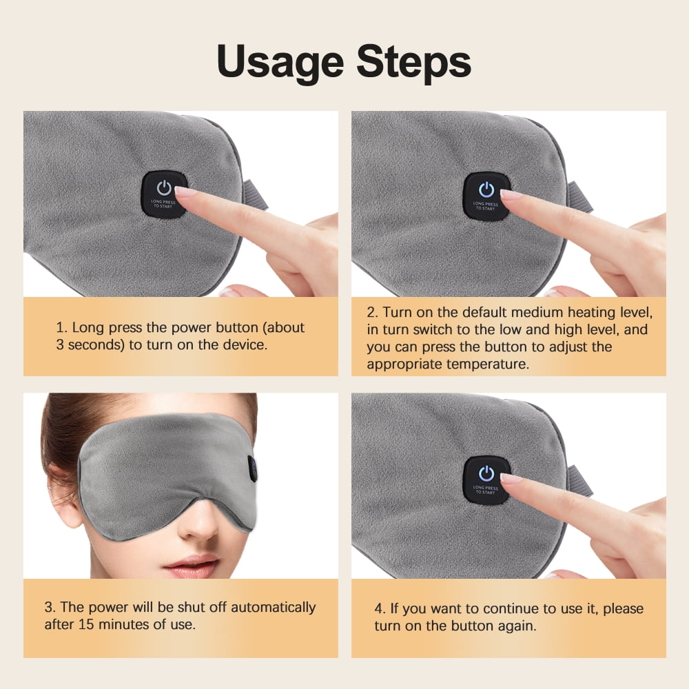 Cordless Heated Eye Mask, 3 Heat Levels Rechargeable Eye Heating Pad, Warm Eye Compress, Washable Sleep Mask, Home Travel Office (Black)