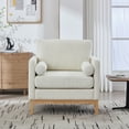 thumbnail image 5 of Noble House Bristol 35.4" Boucle Farmhouse Accent Chair, Natural Wood Base Reading Armchair with Bolster Pillows, Ivory, 5 of 8