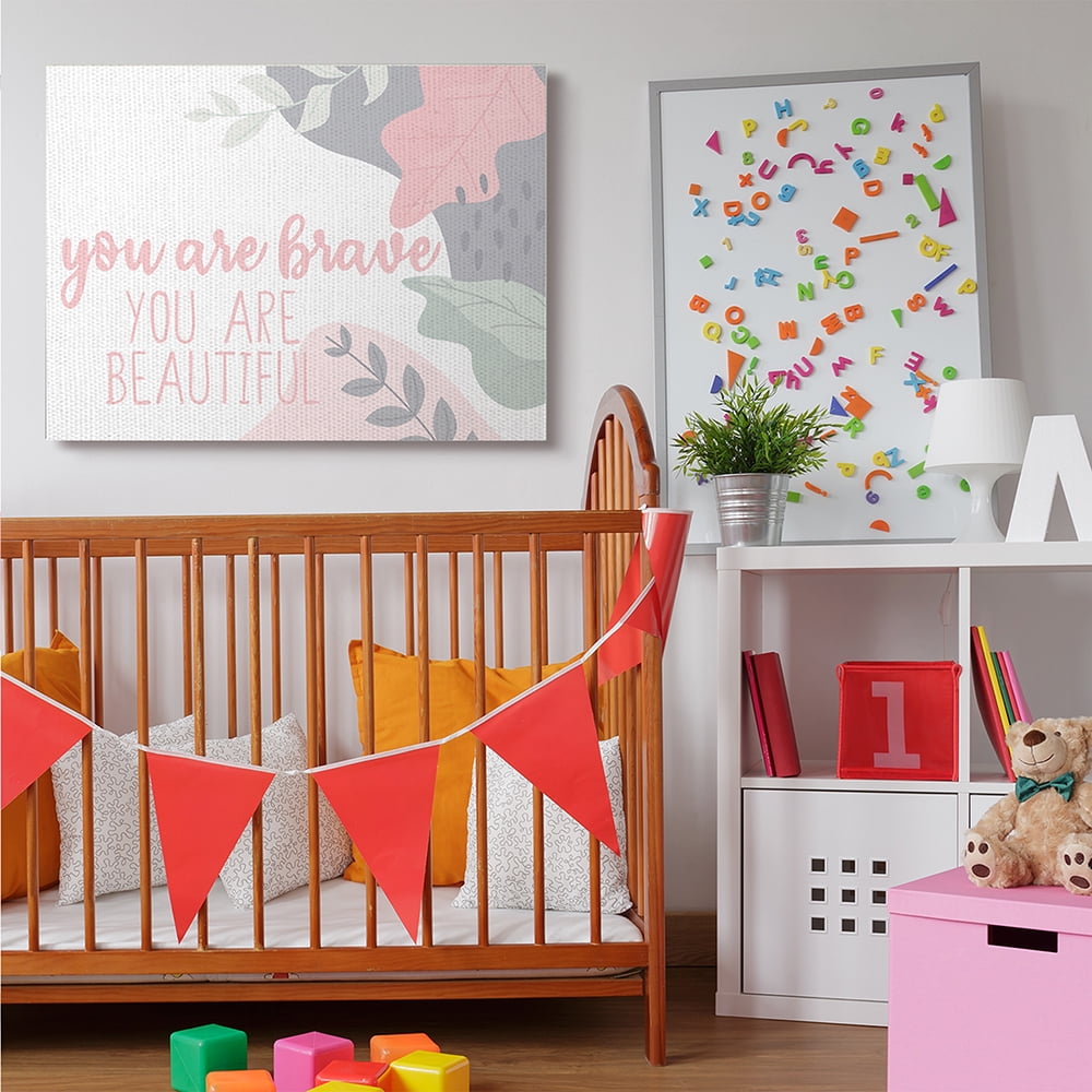 Stupell Industries You Are Brave Beautiful Inspirational Pink Nature Canvas Wall Art by Kim Allen