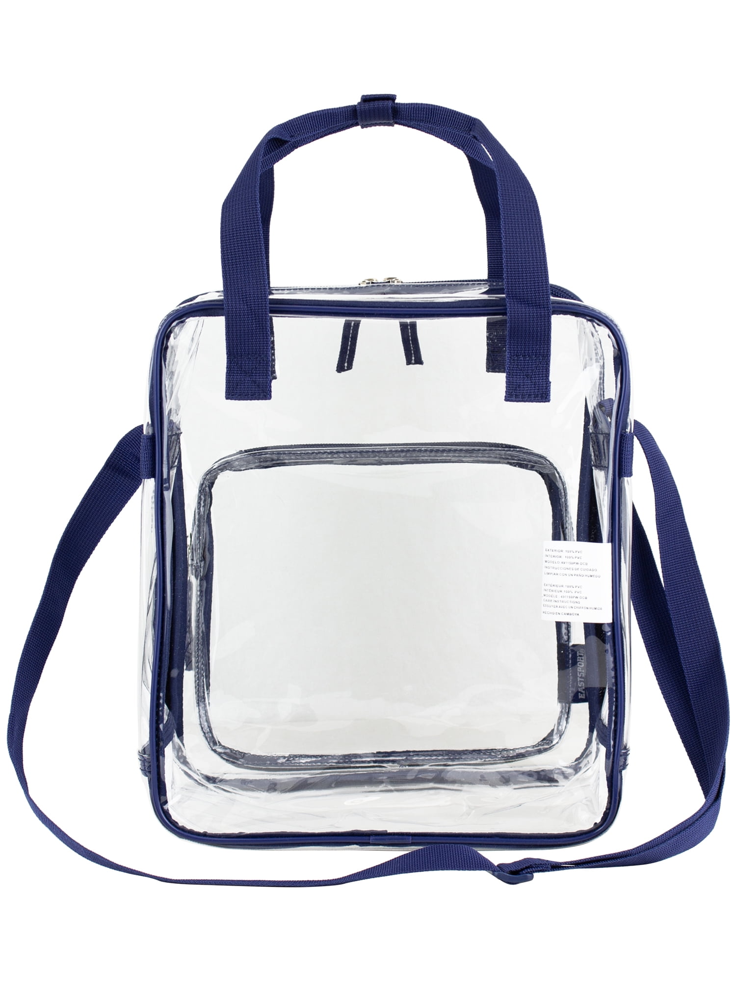 Eastsport Unisex Clear Double Handle Stadium Approved Tote, Blue Trim
