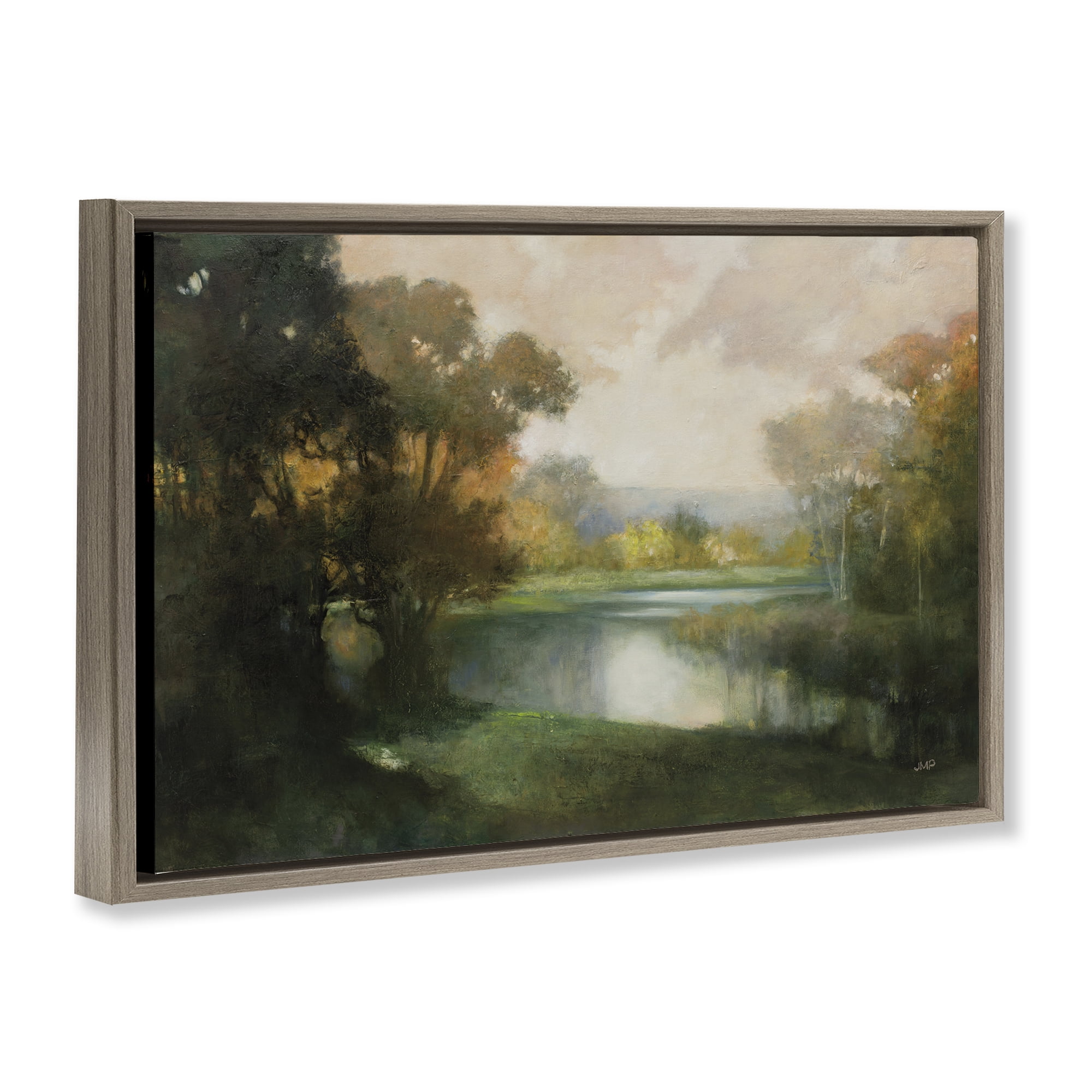 Stupell Industries Lakeside Morning in Autumn Light Brown Framed Floater Canvas Wall Art, design by Julia Purinton