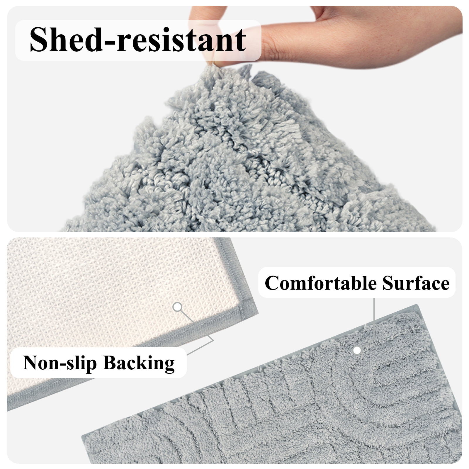 Aonewoe Bath Mat Sets 3 Piece Microfiber Bathroom Mat Sets Water Absorbent Washable Non Slip Bath and Toilet Rug Set for Bathrooms Decor（Gray）