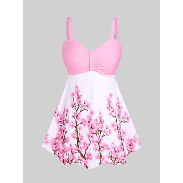 Tankini de Talla Extra con Estampado de Hojas Rosegal Camisetas tallas grandes