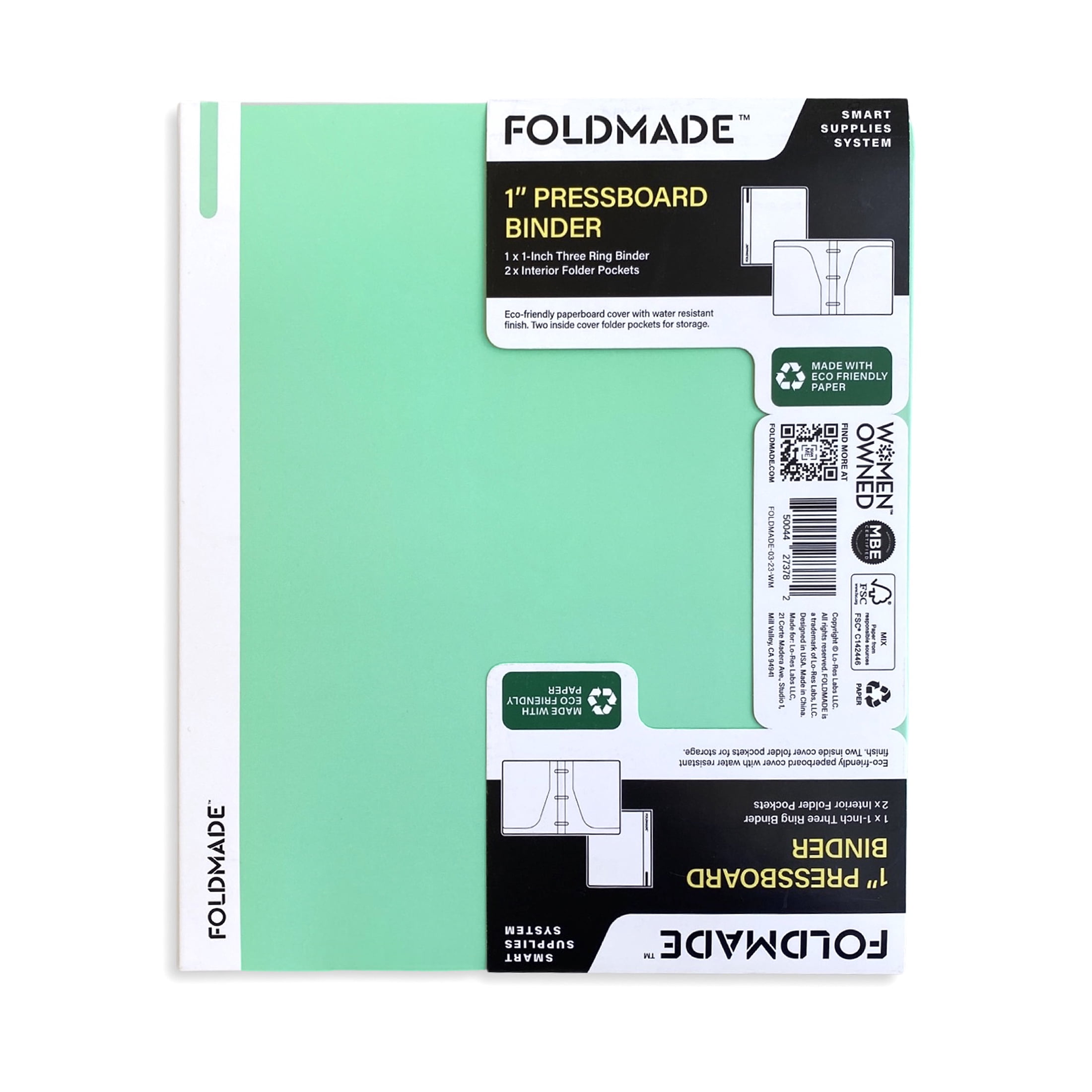 Foldmade Eco-friendly 1" 3-Ring Binder with 2 Pockets, Multicolor, 4 Count