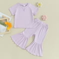 thumbnail image 2 of Bagilaanoe 2pcs Toddler Summer Outfits Baby Girl Pants Set Short Sleeve T-Shirts Tops + Flare Trousers 12M 18M 24M 3T 4T 5T Kids Casual Clothes, 2 of 8