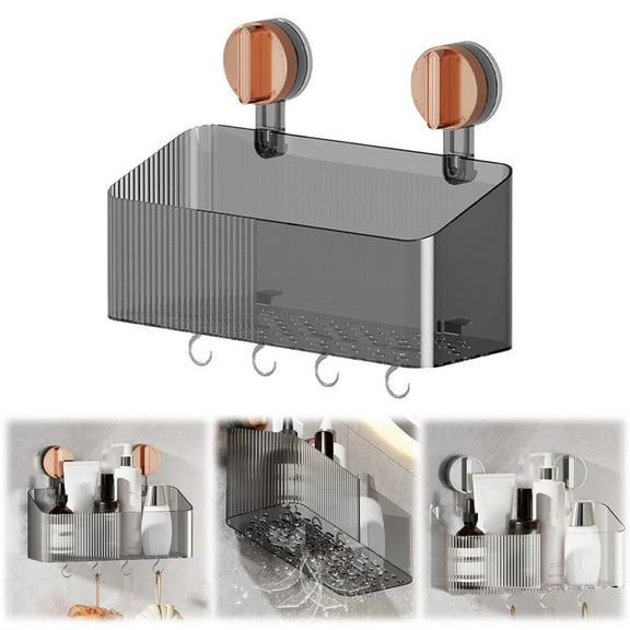 Suction Cup Shower Caddy, No Drill Shower Organizer, Self Draining Shower Shelf, Bathroom Storage Holder, Hanging Shower Basket, for Shampoo Storage, Toiletries Organization