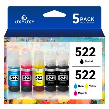 522 T522 Ink Bottle replacement for Epson 522 T522 Refill Ink 522 Bottle of Ink for EcoTank ET-2720 ET-4700 ET-2800 ET-2803 ET-4800 Printer (2Black, 1Cyan, 1Magenta, 1Yellow, 5Pack)