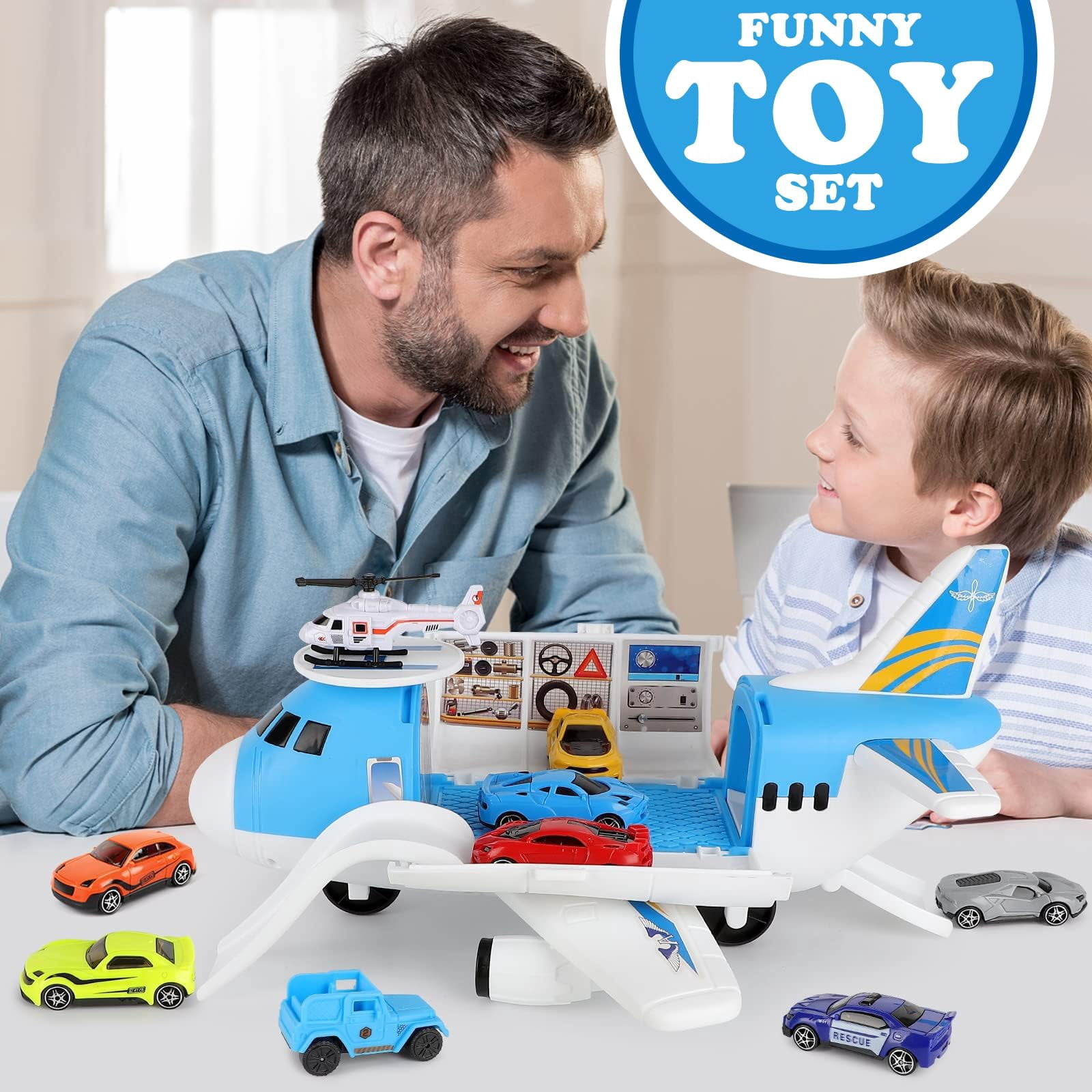 Airplane Toys for Toddlers 3 Years Old, Toy Airplane for Boys Age 4-7, Toys for 2 3 4 5 Years Old, Airplane Toy Set with 8 Mini Cars, Plane Toy for Birthday