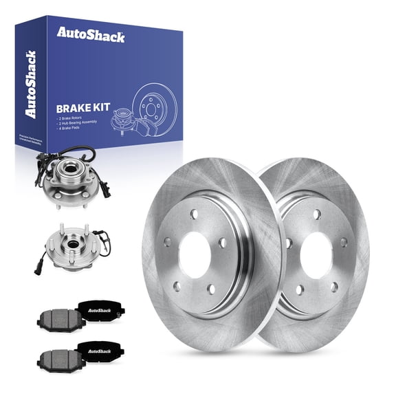 AutoShack Rear Solid Brake Rotors   Premium Ceramic Pads   Hub Bearing Assembly 8-PC Brake Kit Replacement for 2013 Dodge Journey 12" (304.9 mm)