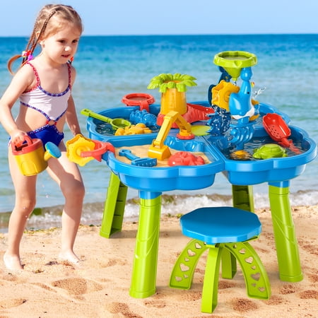 Dinosaur Planet Sand Water Table for Toddlers, 4 in 1 Sand Table and Water Play Table, Kids Table Activity Sensory Play Table Beach Sand Water Toy for Outdoor Backyard for Toddlers Age 2-4 Gift