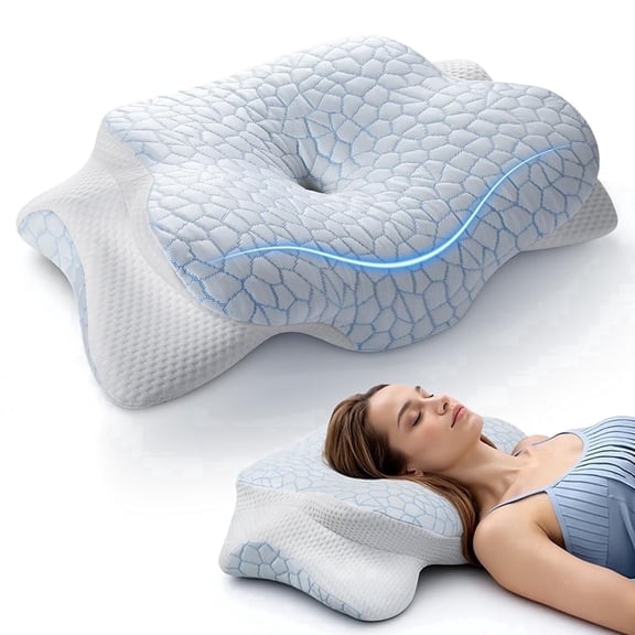 Alupssuc Cooling Cervical Neck Pillow, Memory Foam Ergonomic Orthopedic Pillow for Neck and Shoulder
