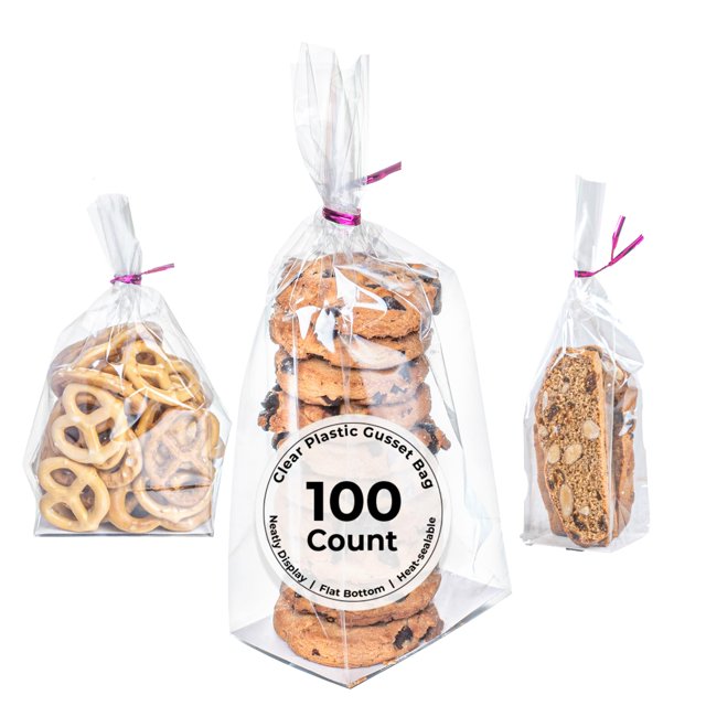 Restaurantware-Flat Bottom Heat Seal Sandwich Bags, Heat Sealable Food Bags - Gusset Bag with Paper Insert - Clear - 3 x 2 x 8 Inch - 100ct Box - Bag Tek