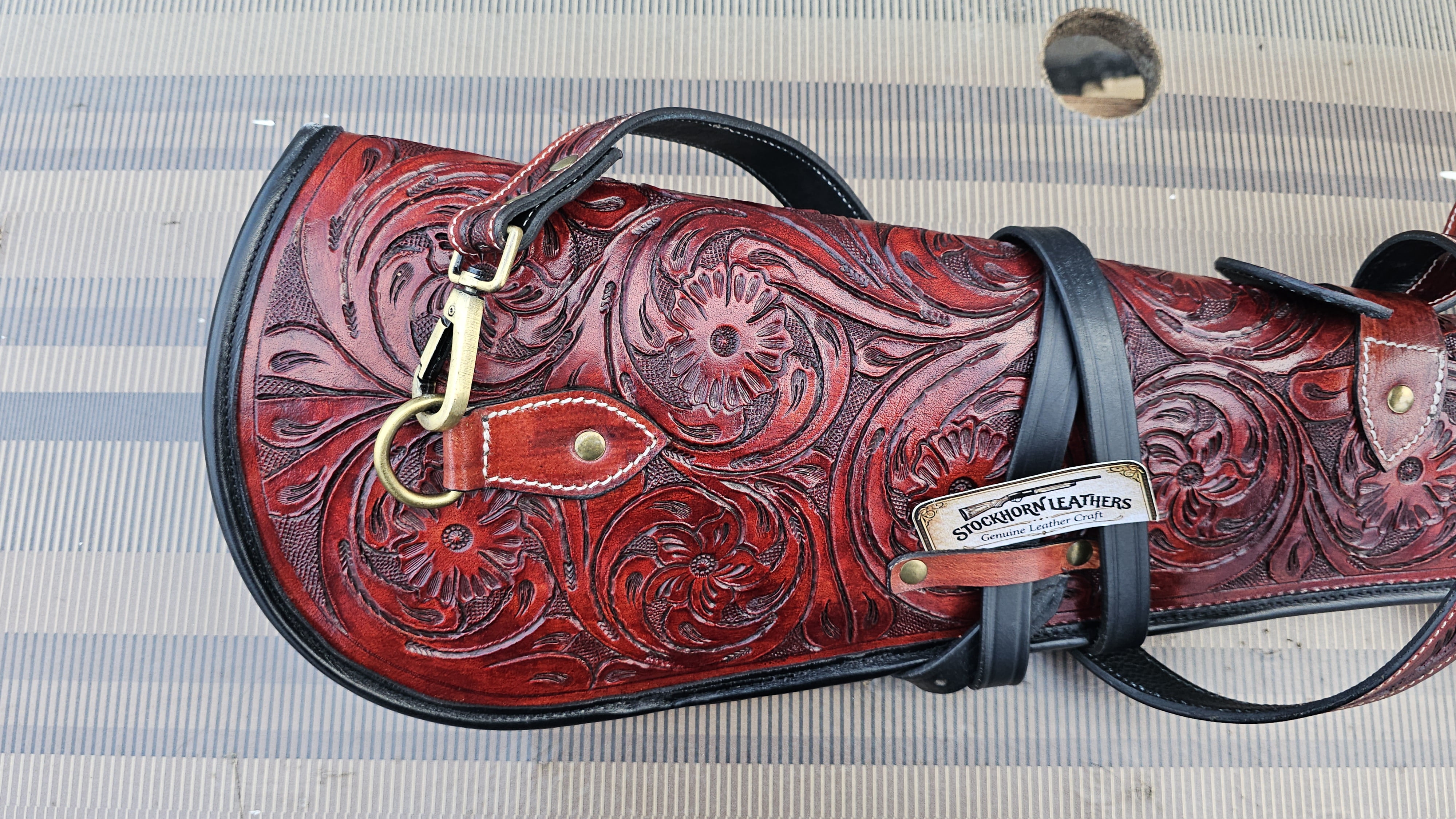Rifle Scabbard Case 33.5" Western Floral Tooled Red Leather Ambidextrous Shoulder Holster for Rifle 1-Count