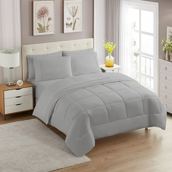 500-TC Egyptian Cotton All Season Comforter for Adults Alaskan King Size 120" x 132" Inches, 1pc Comforter Box Stitched with 4 Corner Tabs, 300 GSM Comforter, (Silver Grey)