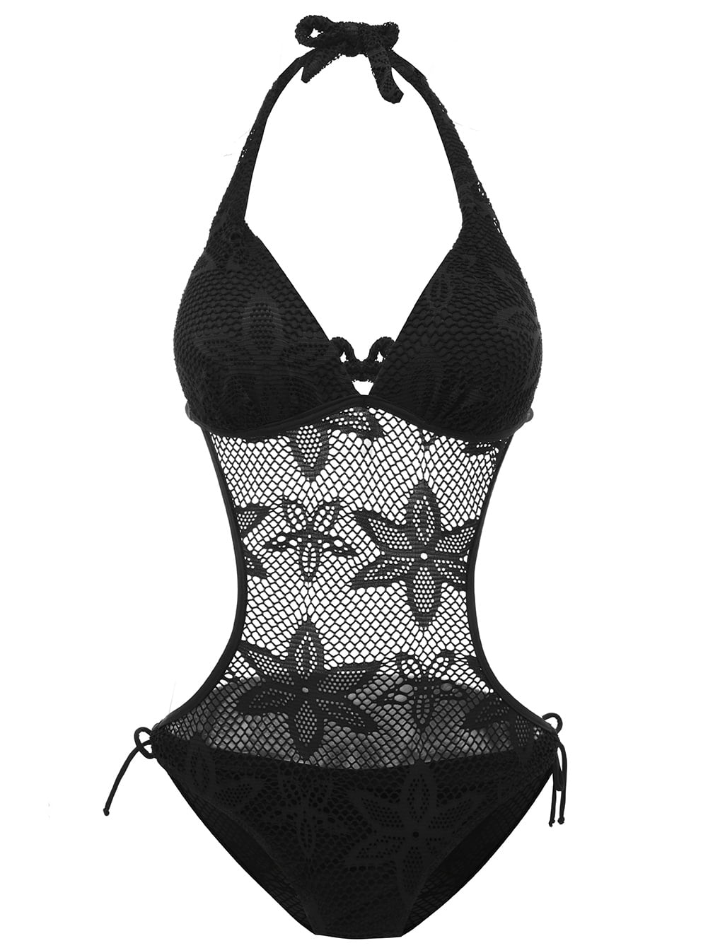 LIORA Women’s Fashion Crochet Lace Halter Swimwear One Piece Swimsuit