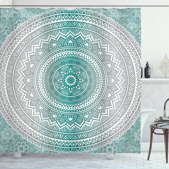 Ambesonne Mandala Shower Curtain, Boho Art Work, 69"Wx75"L, Grey Teal
