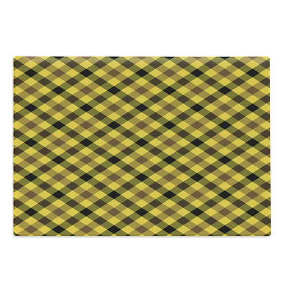 Yellow Brown Cutting Board, Continuous Classic Striped Style Diagonal Square Check, Decorative Tempered Glass Cutting and Serving Board, in 3 Sizes, by Ambesonne