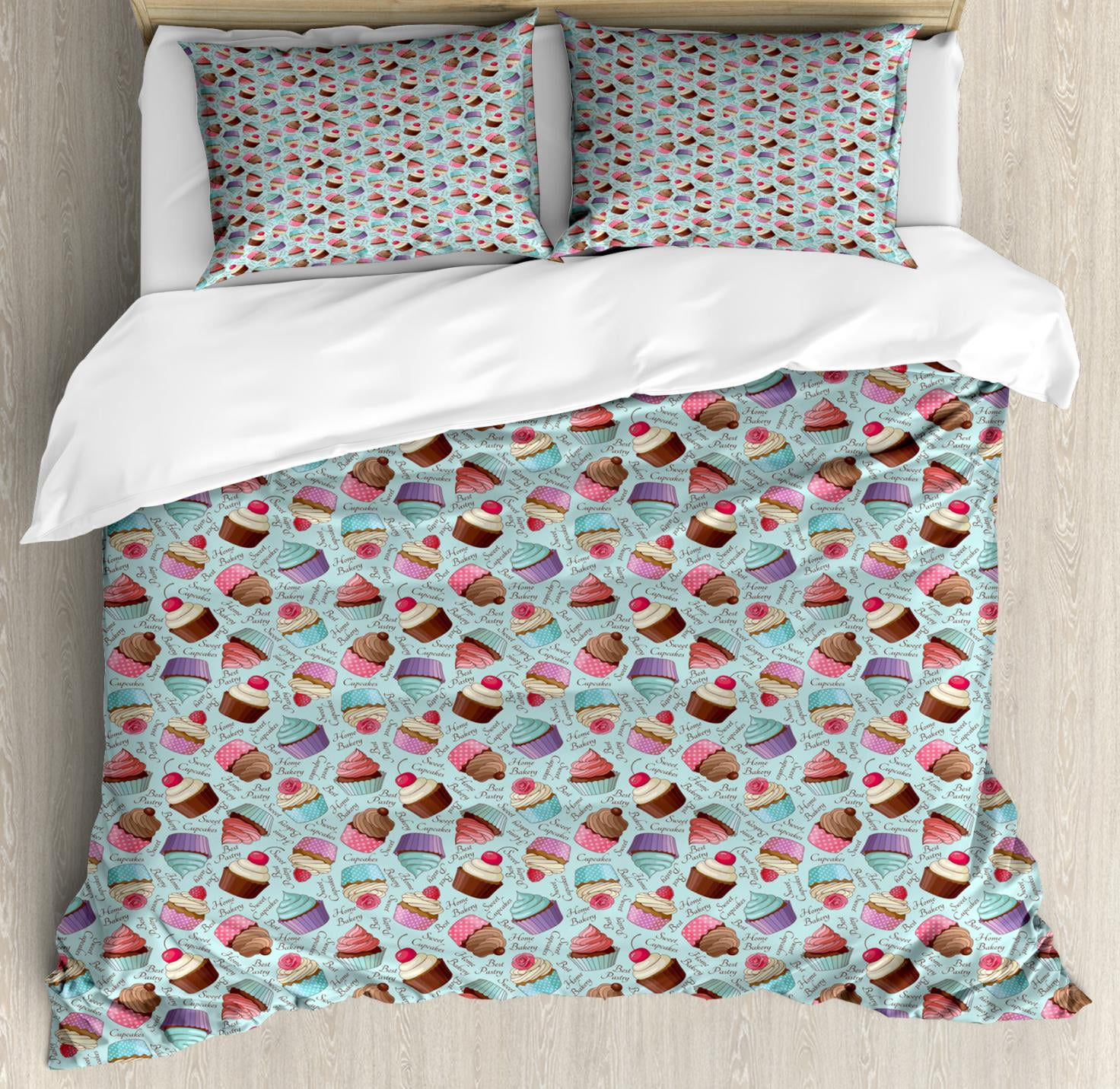 Cupcake Duvet Cover Set King Size Home Bakery Theme Pastry Sweet