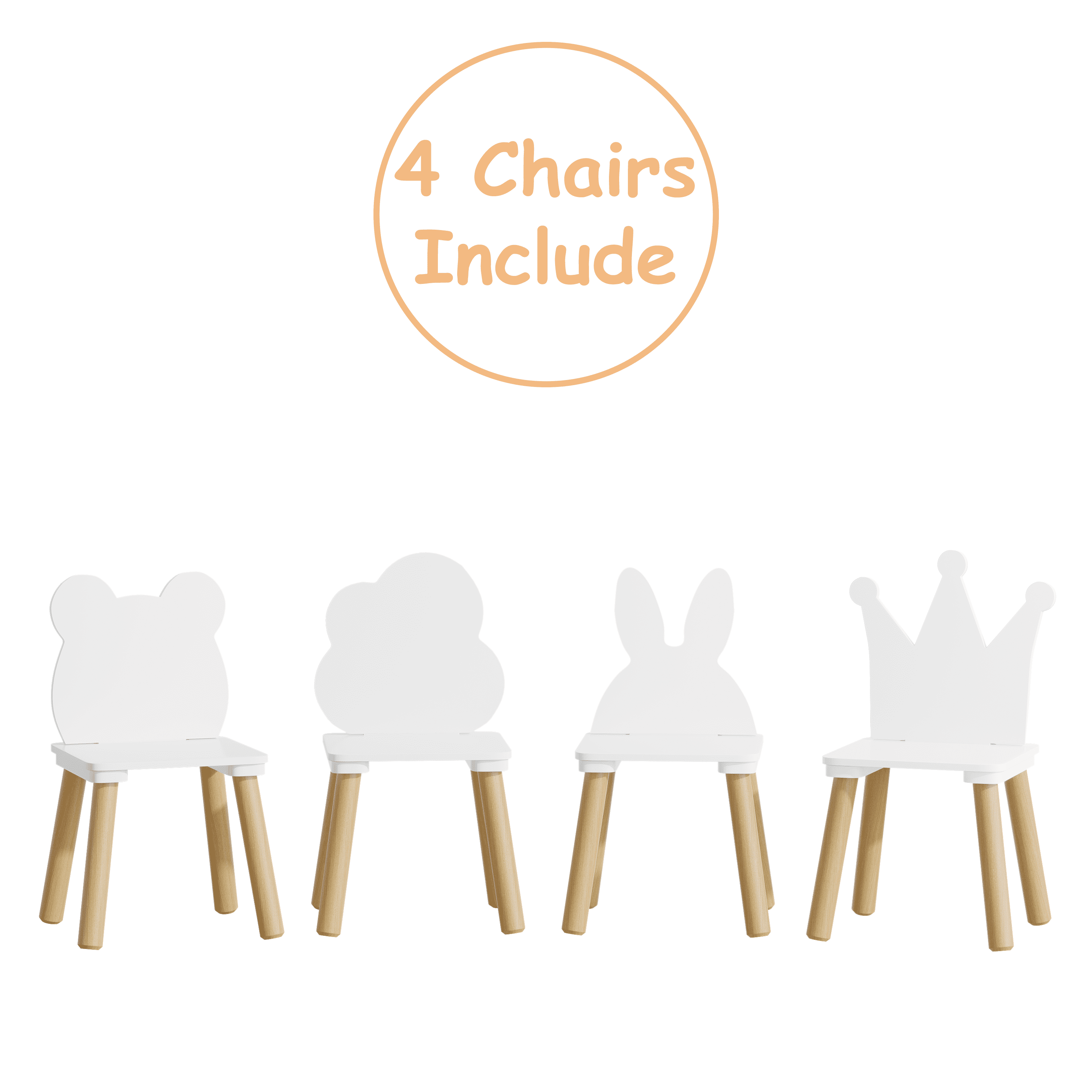 Kids Table and Chair Set 31.5 Inch, 5 Piece Wooden Activity Table and 4 Chairs for Toddlers Children, White