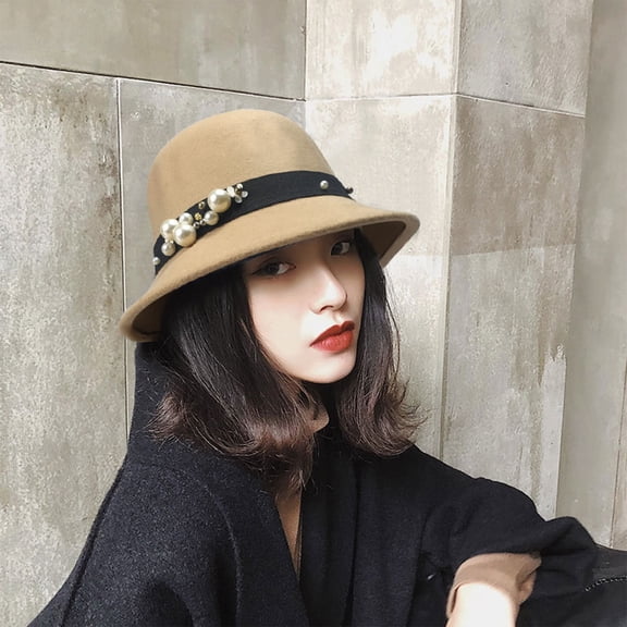Dwellite Women Cloche Hat Winter Church Hat with Lightweight Solid Casual Wide Brim Hats Khaki