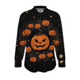 thumbnail image 3 of Women's Halloween Button Down Shirts V Neck Long Sleeve Blouse Funny Pumpkin Spider Web Print Casual Fall Party Holiday Graphic Tops Lightweight Work Shirts, 3 of 5