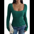 thumbnail image 2 of Camisas de Larga para Mujer, Cuello Cuadrado, Tops Cortos de Punto Acanalado, Conjuntos de Otoño, Ropa de Moda Verde L, 2 of 10