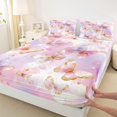 thumbnail image 3 of Manfei Chic Butterfly Queen Sheet Sets,Golg Glitter Print Flat Sheet,Pink White Queen Fitted Sheet For Girls Kids,Breathable Home Decor,4pcs, 3 of 7