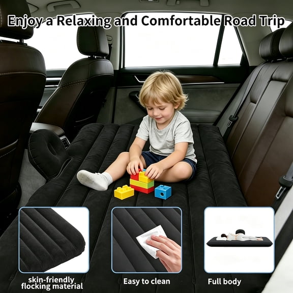 SOTOS Car Air Mattress for SUV Backseat Flocked Top with Pillow, Portable Inflatable Bed with Electric Pump for Road Trip Camping