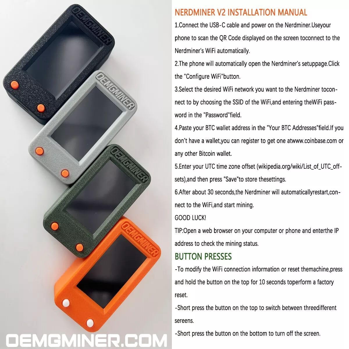 NerdMiner V2 Pro 78KH/s T-Display S3 Bitcoin Solo Lottery Miner Win 3.125  BTC with Low Power Consumption - WiFi Connection, and USB-C Power - Walmart  Business Supplies