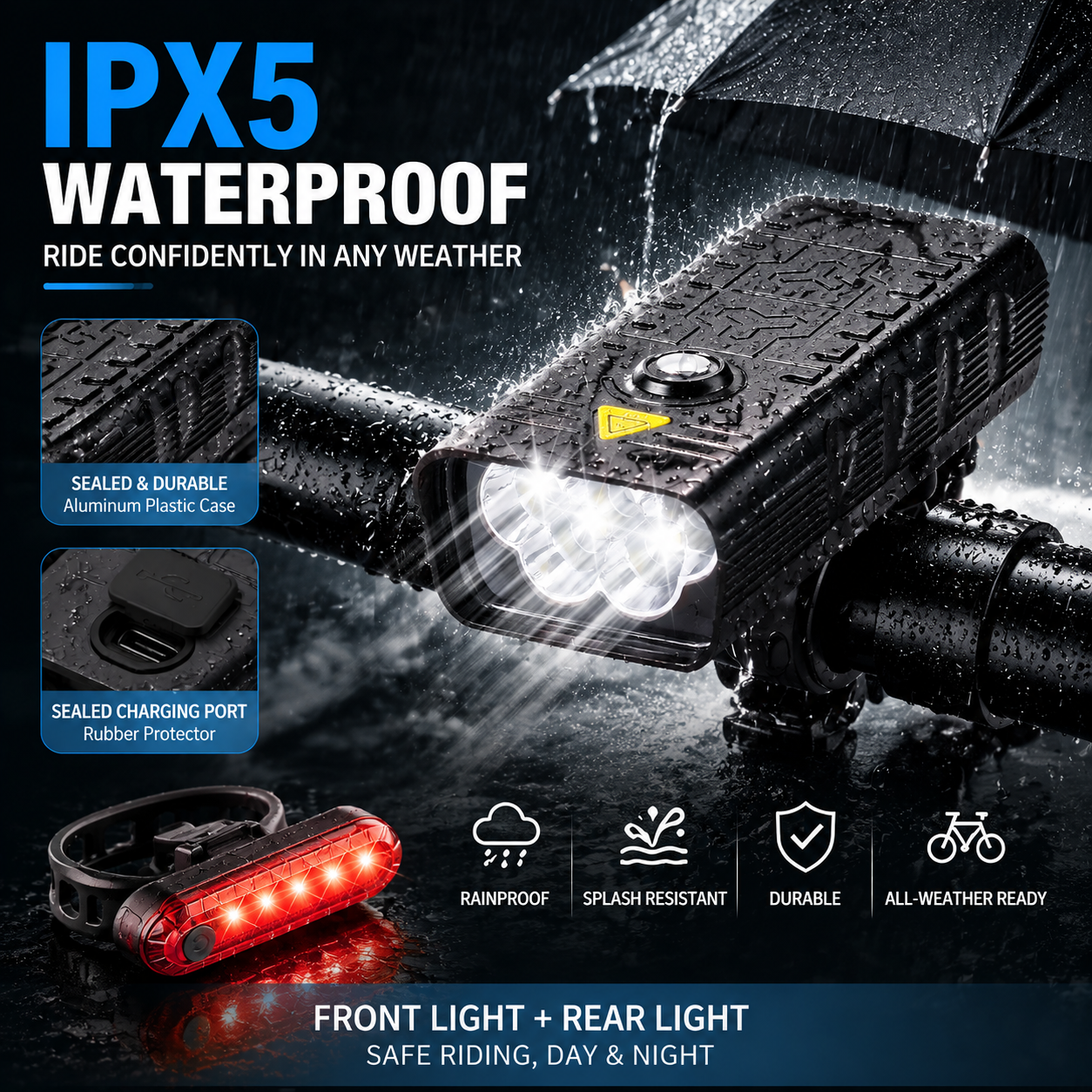 RONY 2000 Lumen Rechargeable Bike Light Set photo 5