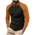 thumbnail image 2 of Men's Quarter Zip Color Block Long Sleeve Sweatshirts Pullover Casual Sweater Slim Fit Mock Neck Fashion Fall 2025 (M, Orange), 2 of 6
