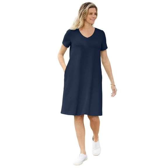 Woman Within Plus Size Perfect Short-Sleeve V-Neck Tee Dress