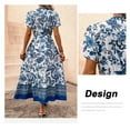 thumbnail image 4 of Women's Plus Size Boho Casual Dress Floral Short Sleeve Shirred Square Neck Maxi Dress-Blue, 4 of 6