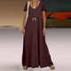 thumbnail image 1 of ZANZEA Solid Holiday Casual Dress Summer Short Sleeve V-Neck Vestidos Women Elegant Beach Loose Sundress Bohemian Maxi Robe 2023S Gao Jinjia LED, 1 of 2