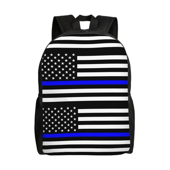 Police Thin Blue Line Flag Backpack Travel Bag For Men Women Lightweight Back Pack With Laptop Compartmen