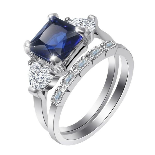 Azul Joyería de Moda para Mujeres Anillo Redondo Piedra Comprometida Circón Anillo de Joyería Anillos Brillantes