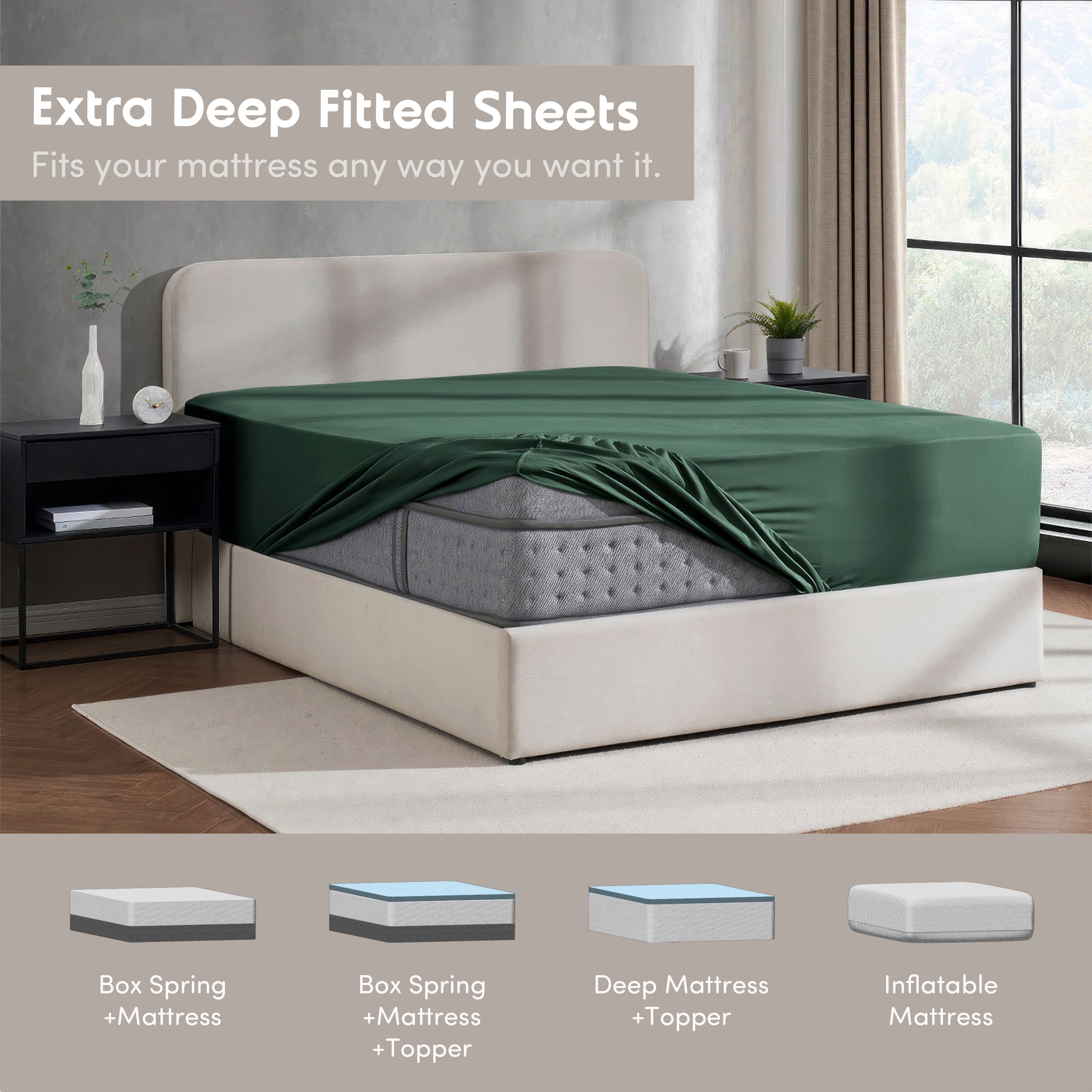 LammaLoe Extra Deep Pocket Full Size Fitted Sheet Only, Fits 18" to 24" Mattress, Soft Microfiber Fitted Bed Sheet, Hunter Green