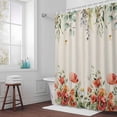 thumbnail image 5 of Red Flowers Green Leaves Fabric Shower Curtain Plant Floral Beige Washable Shower Curtains for Bathroom, Waterproof Bath Curtain with Hooks Home Decor 72x72in, 5 of 8
