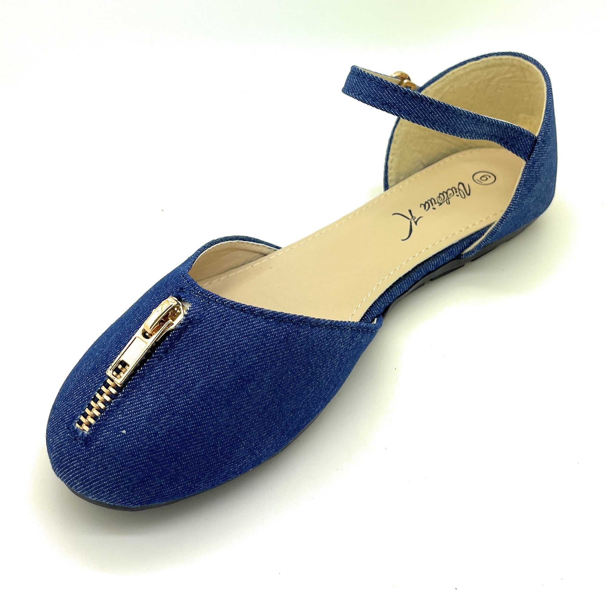 Victoria K. Women's Denim Zipper Flat