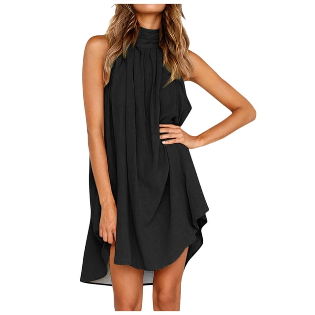 Vestido largo informal sin mangas con abertura para mujer: vestido largo de verano para la playa, corte A plisado, tallas S-XXL
