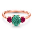 thumbnail image 3 of Gem Stone King 2.50 Ct Oval Green Malachite Red Created Ruby 18K Rose Gold Plated Silver Ring, 3 of 6
