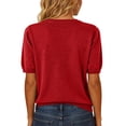 thumbnail image 4 of WULMLEO Womens Short Sleeve Sweater Summer V Neck Tops Casual Knit Shirts Lightweight Pullover Top Red L, 4 of 5
