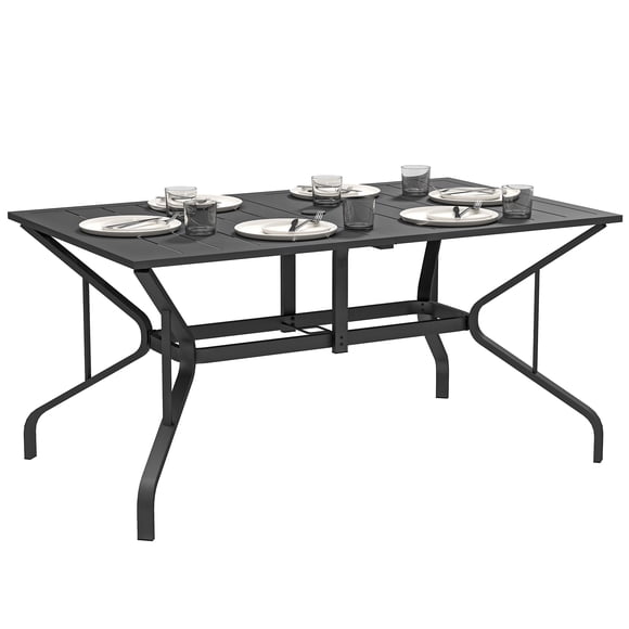 Outsunny Outdoor Dining Table with Umbrella Hole Patio Dining Table, Black