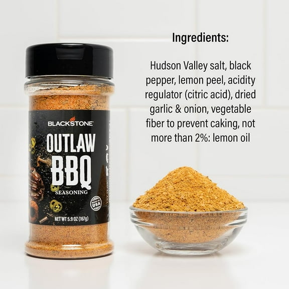Blackstone 4160 Outlaw SCH4 BBQ Powder for Beef, Poulty, Pork, Chicken, Fries, Steaks Tasty Spices with Sweetness and Citrus, All-Purpose Cooking Grilling Barbecue Seasoning, 5.9 Oz, Multicolored
