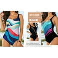 thumbnail image 3 of Eytino Womens One Piece Swimsuits Color Block Print Swimsuits Criss-Cross Back V Neck Bathing Suits Athletic Padded Athletic Training Swimwear Blue S Female, 3 of 7