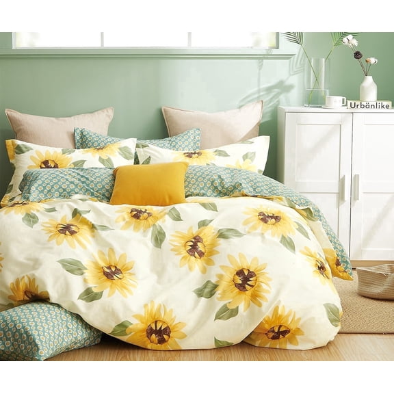 Say Yes Bedding Mia Sunflower Twill Duvet Cover Set, 3-Piece Floral Bedding Set with Pillow Shams, Soft & Durable, Queen Size
