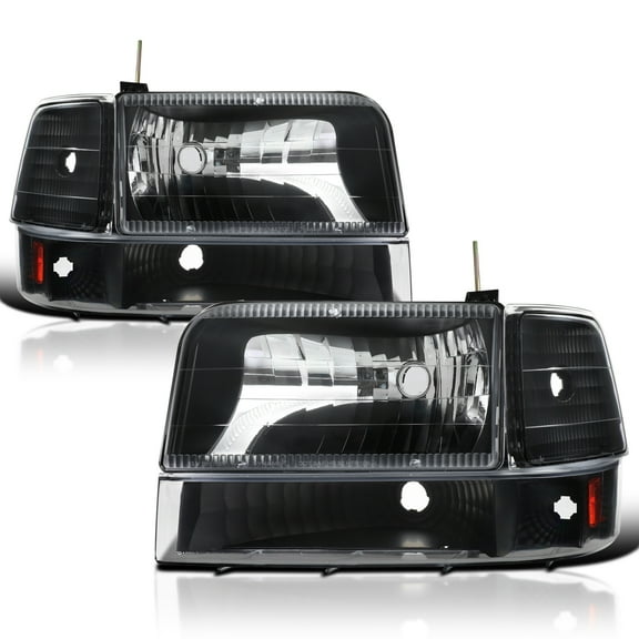 Spec-D Tuning Black Headlights Bumper Lights Corner Lamps Compatible with 1992-1996 Ford F150 F250 F350 Bronco, Left Right Pair Headlamps Assembly